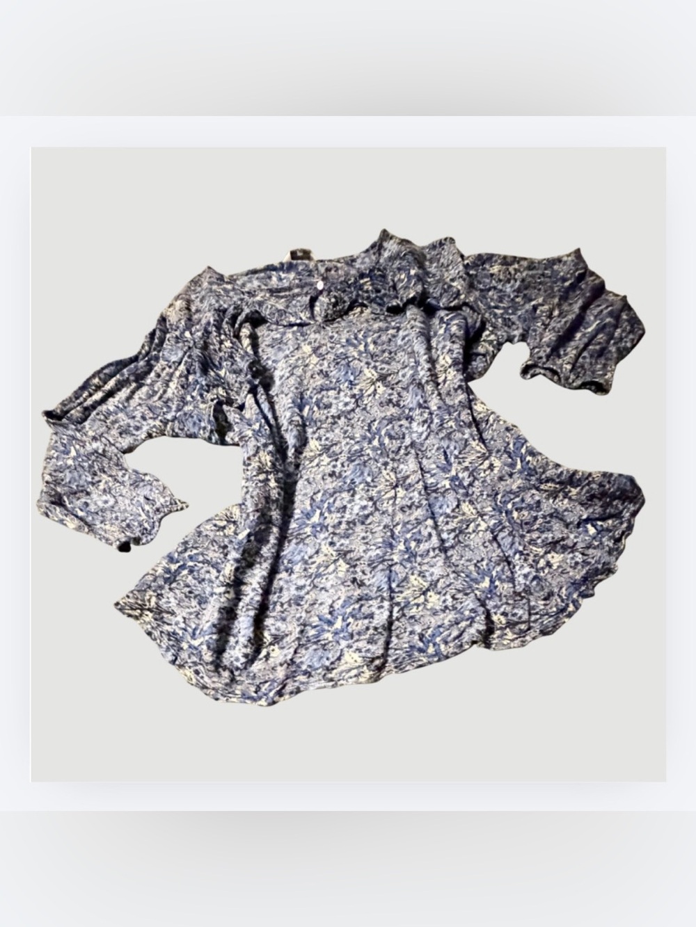 Lucky Brand Blue Floral Lace Blouse, Ruffle and Keyhole Detail, Sz 2X
